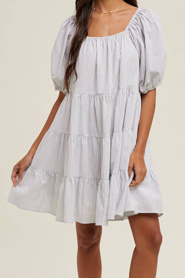 Stephanie Striped Puff Sleeve Mini Dress