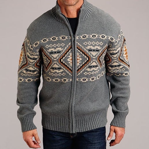 Stetson Mens Wool Blend Sweater Cardigan - Gray