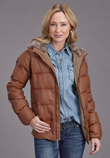 Stetson Womens Quilted Smooth Puffy Leather Jacket