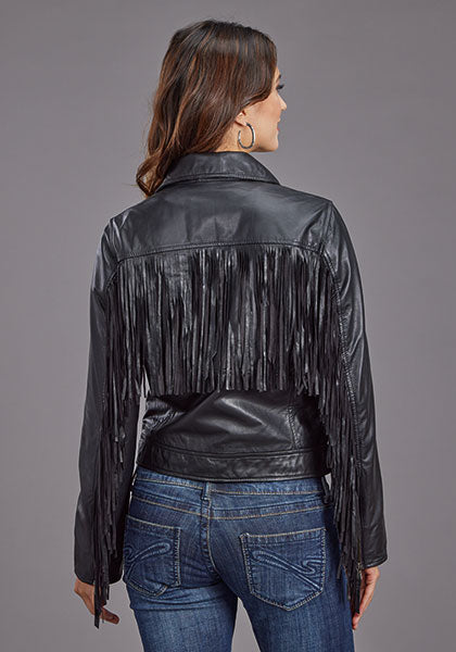 Stetson Womens Smooth Leather Fringe Moto Style Jkt