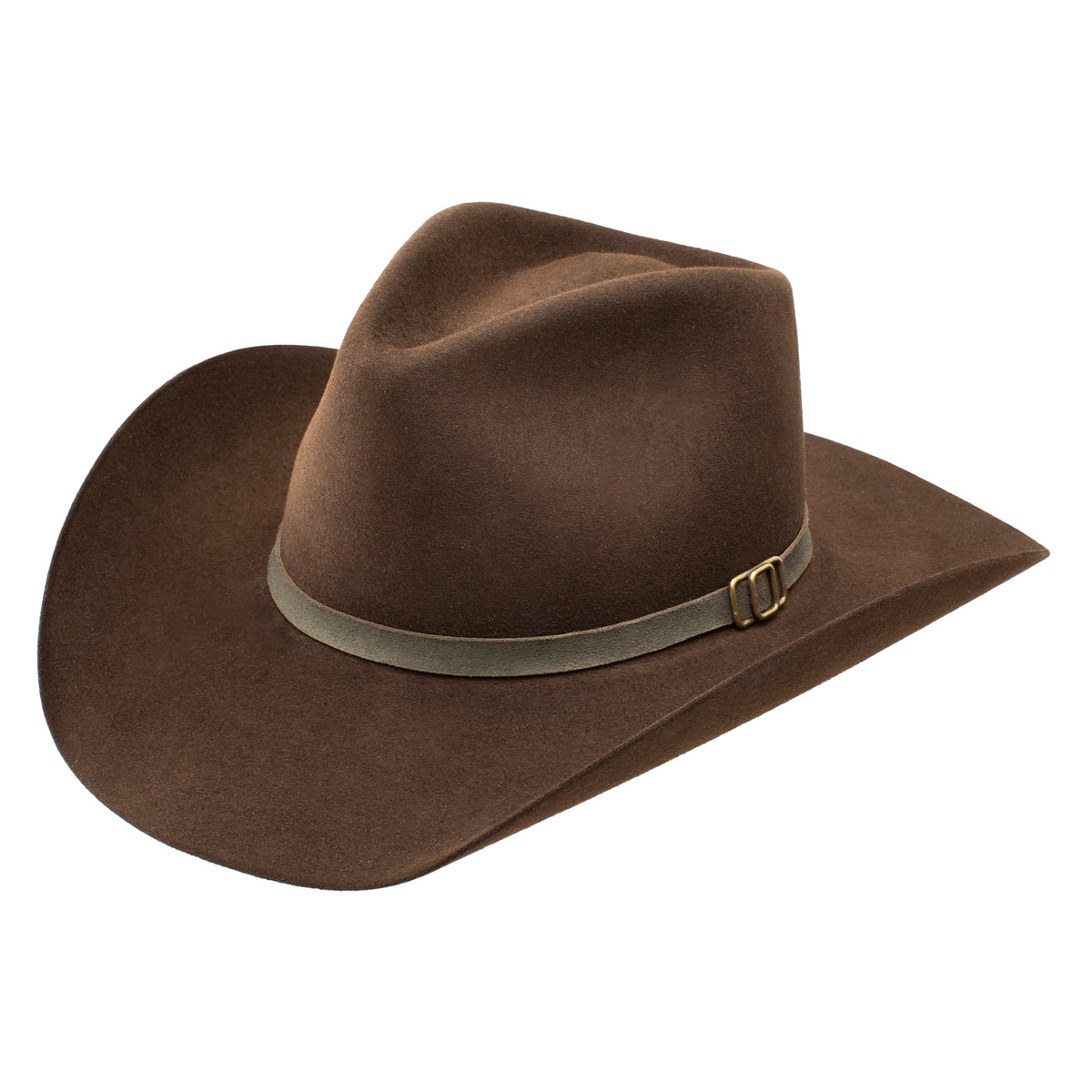 Stetson Aspen Chocolate Cowboy Hat a pinch front cowboy hat with a suede leather and brass hat band connector at boltranchstore.com