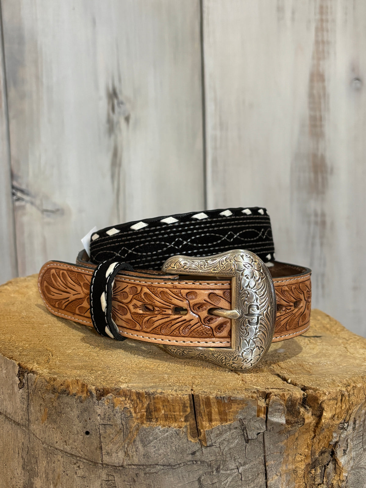 Stetson Hand Stitched Leather Belt 9927500 black and leather stitched belt Boltranchstore.com free shipping