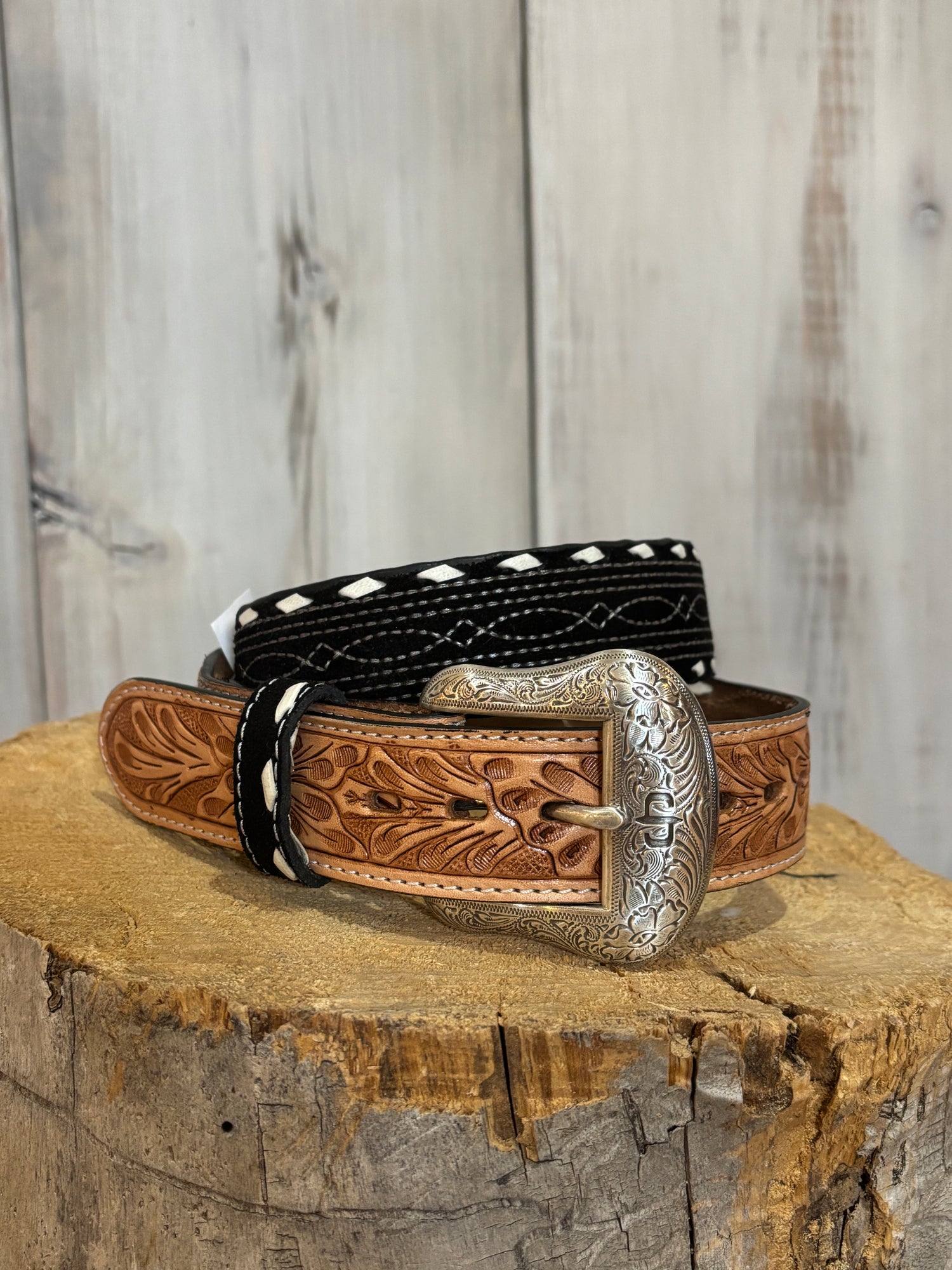 Stetson Hand Stitched Leather Belt 9927500 black and leather stitched belt Boltranchstore.com free shipping