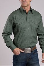 Stetson Mens Geo Print Western Shirt GREEN western long sleeve top men cowboy boltranchstore.com free shipping