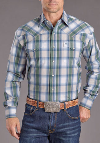 Stetson Mens Moss Dobby Plaid Shirt Long Sleeve western clothing men at bolt ranch store free shipping
