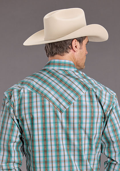 Stetson Mens Vintage Turquoise Plaid Shirt at boltranchstore.com