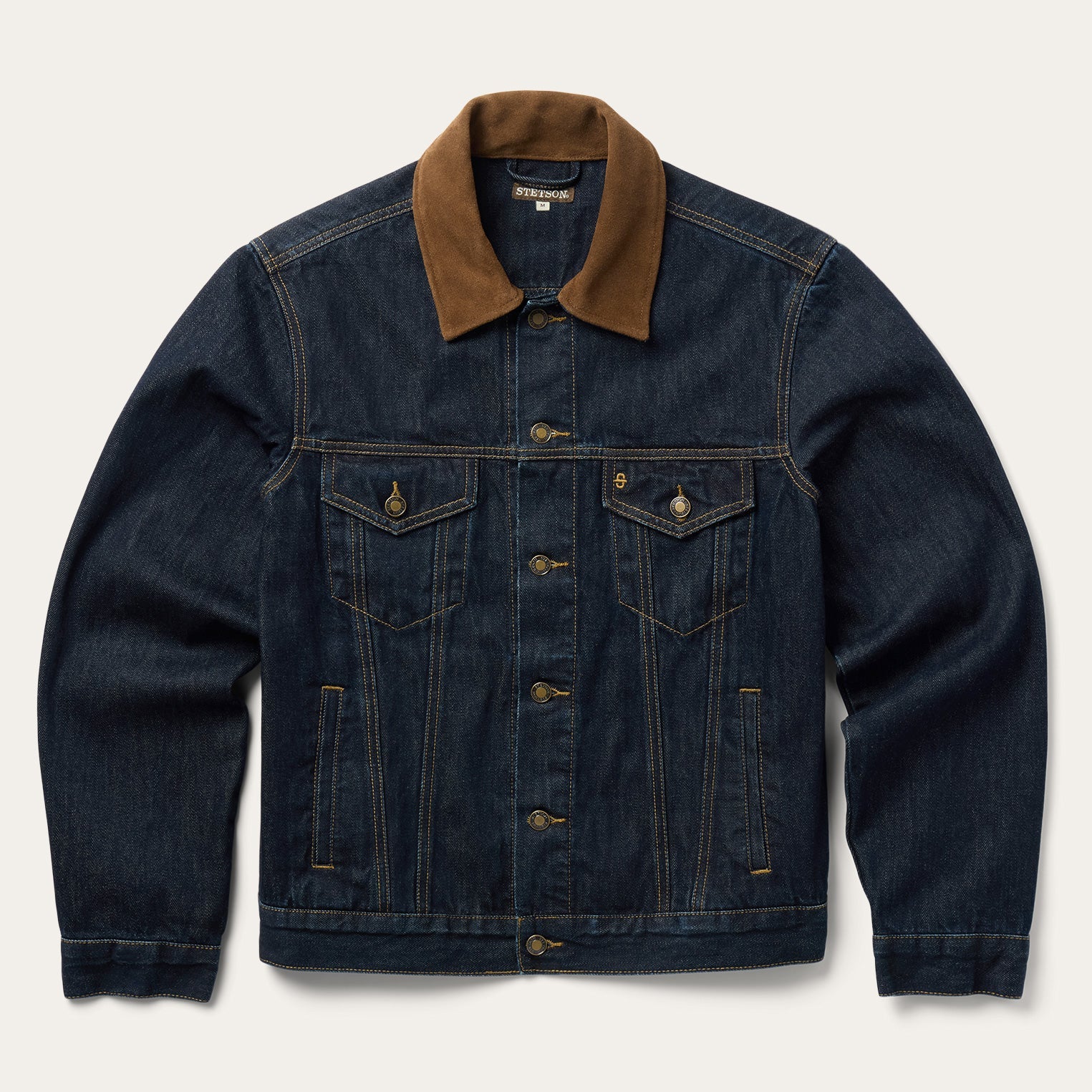 Stetson Suede Collar Raw Denim Jacket 11-097-0670-9160 Mens chore jacket barn coat Boltranchstore.com free shipping