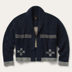 Western Rider Shawl Cardigan navy knit western cardigan with retro cowgirl design on back womens western boutique Utah SKU 1102705397033BU Stetson Western Rider Shawl Cardigan