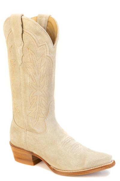 Stetson Womens Casey Creme Brulee Boot in a suede cream leather with stitching perfect boot for the NFR or next western dance available at boltranchstore.com
