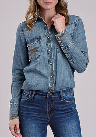 Stetson Womens Diamond Snap Embroidered shirt with front embroidered button down pockets long sleeve available at boltranchstore.com