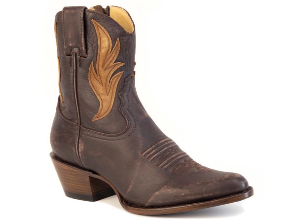 Stetson Womens Eliza Shorty Boot a boot with a two tone leather embroidery and side zipper pairs well with your favorite jeans or dress perfect for the club or line dance boot at boltranchstore.com 