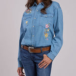 Stetson Womens Floral Denim Shirt shop at boltranchstore.com western wear free shipping