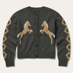 Horse Cardigan charcoal cotton and wool blend western cardigan with mirrored horse design on front womens western boutique Utah SKU 11-027-0539-7034-GY Stetson Womens Horse Cardigan