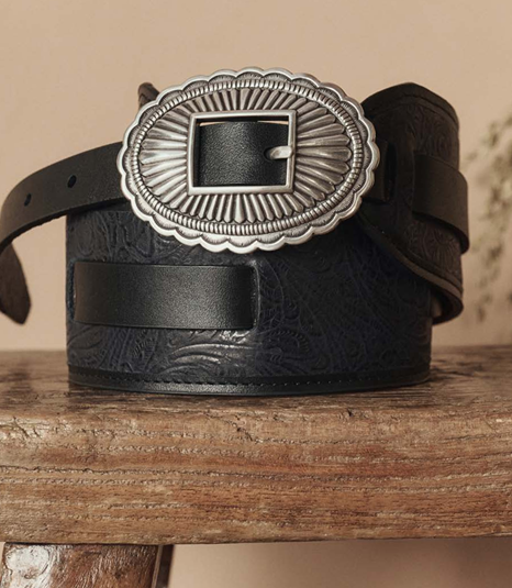 Stetson x The Great The Tooled Waist Belt Black with Silver western clothing fashion Boltranchstore.com Free Shipping