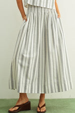 Straleen Smocked Long Skirt a black and oatmeal linen blend skirt with a smocked top at boltranchstore.com free shipping