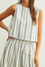 Straleen Striped Crop Top a sleeveless crop top in a black and Oatmeal vertical stripe top at boltranchstore.com