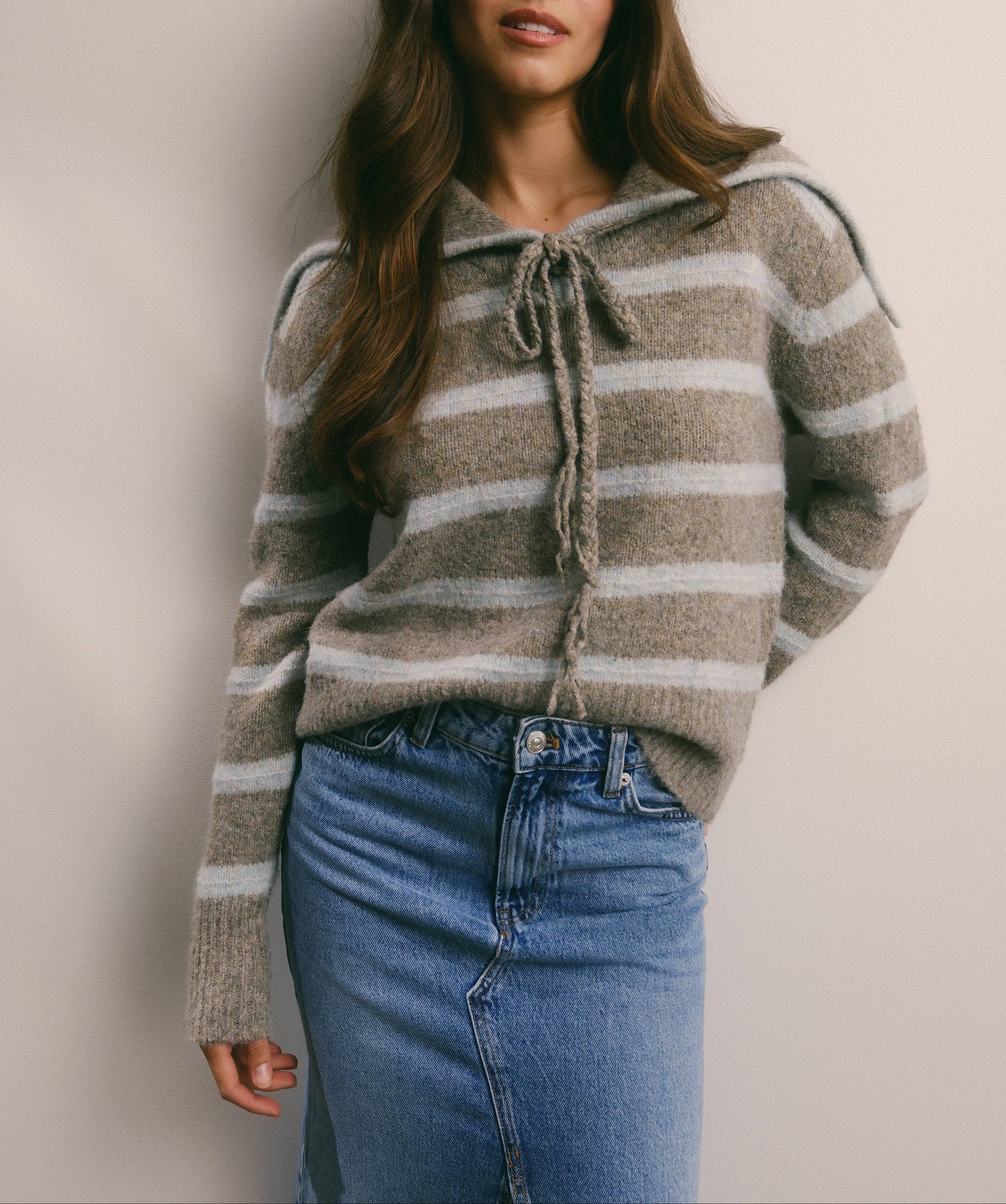 Striped Sailor Collar Knit Sweater soft tie western boutique free shipping