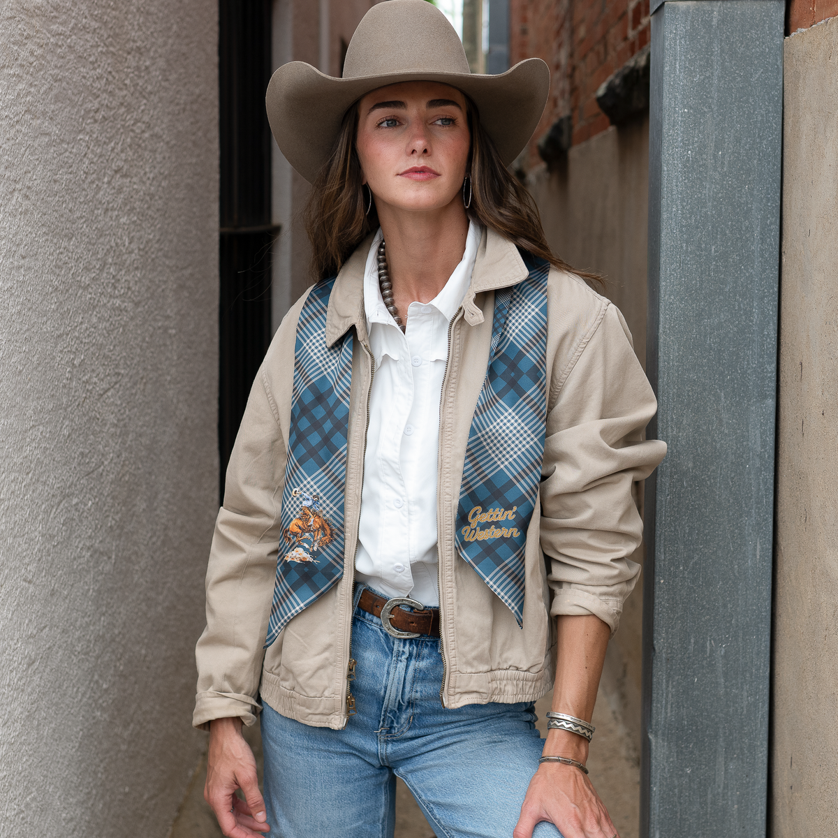 Fringe Scarves Boli Gettin Western Navy Plaid machine washable poly chiffon that irons on a polyester setting ranch wear Kamas
