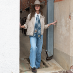 Fringe Scarves Boli Gettin Western Navy Plaid three and a half inch by 70 inch length made for dramatic styling rodeo