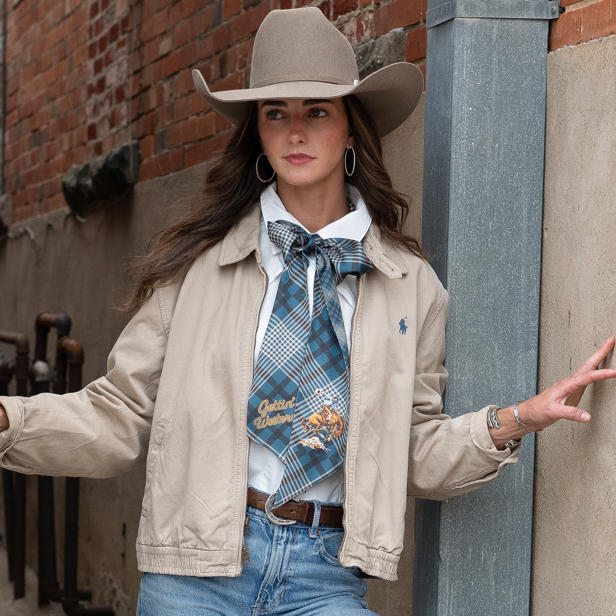 Fringe Scarves Boli Gettin Western Navy Plaid navy plaid print womens western boutique Utah SKU BOLIGTWSNVPL26099