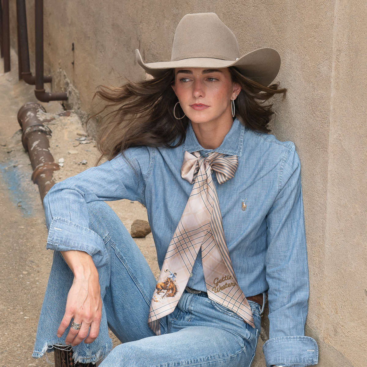 Fringe Scarves Boli Gettin Western Tan Blue Plaid preppy meets western style for denim and boots cowgirl style