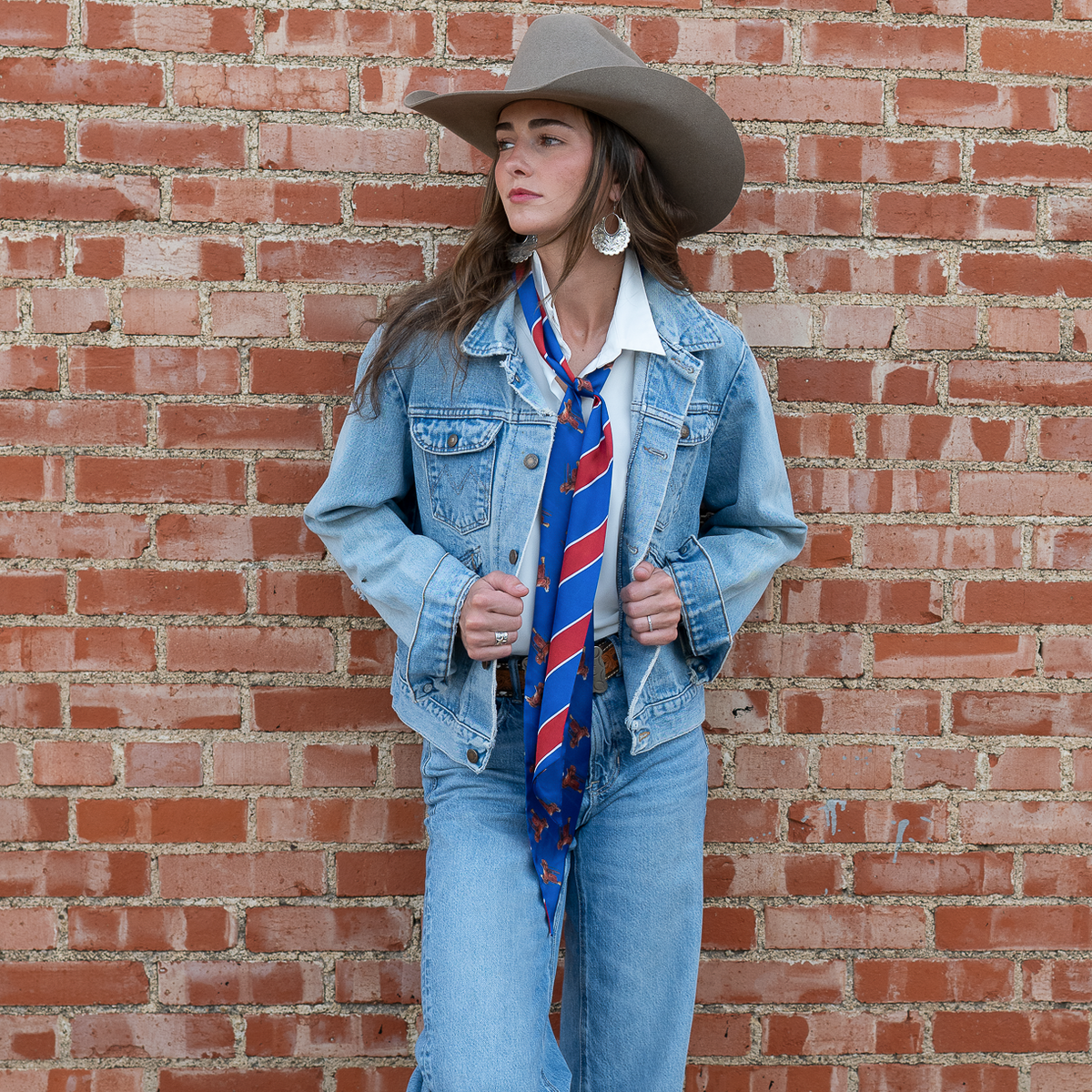 Fringe Scarves Boli Preppy Saddle Red Blue Fringe logo centered on one side only western fashion Utah