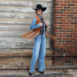 Fringe Scarves Boli Preppy Saddle Black Brown dressed up with blazers and dresses rodeo style