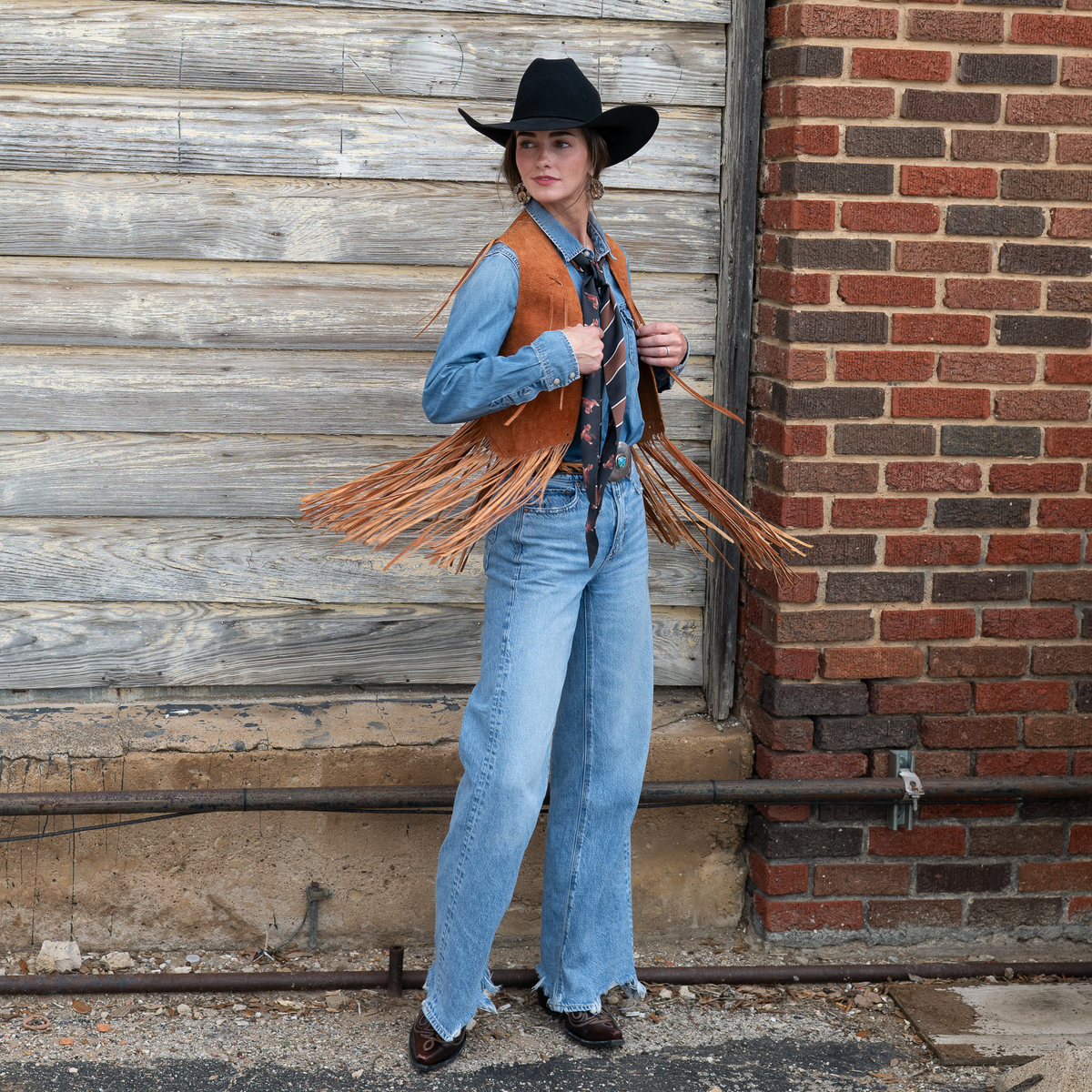 Fringe Scarves Boli Preppy Saddle Black Brown dressed up with blazers and dresses rodeo style