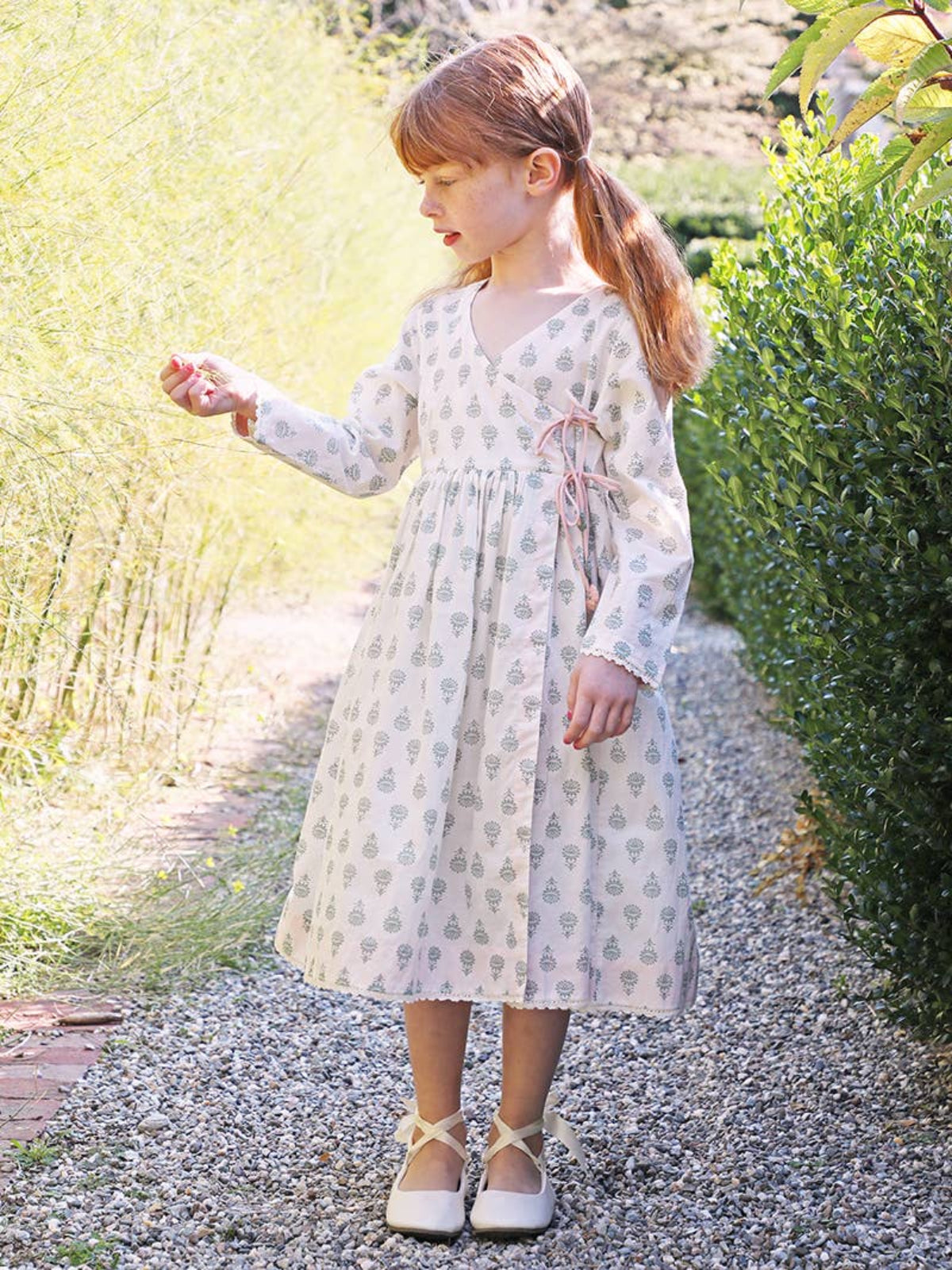 Sunflower Kids Dress in Ecru Sage kids clothing summer spring girls