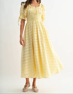 womens yellow summer Sunny Eyelet Maxi Dress shop at boltranchstore.com summer boutique