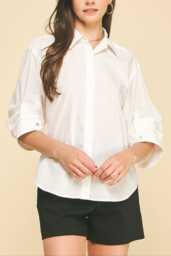 Suzy Solid Button Down Shirt white womens oxford shirt collar free shipping at Boltranchstore.com