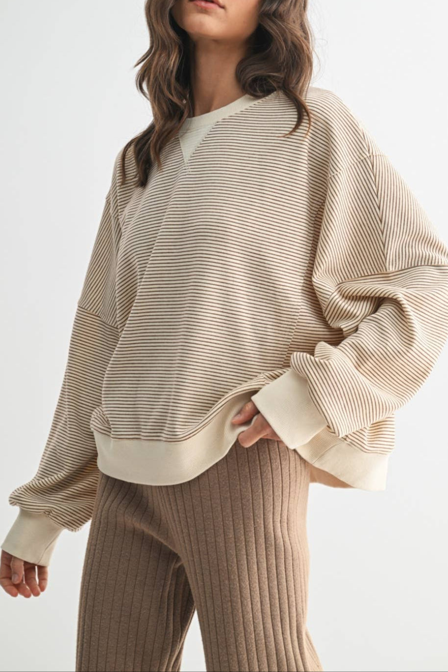 Suzy Striped Contrast Pullover womens long sleeve comfy stylish popular viral top doen stripes at Boltranchstore.com