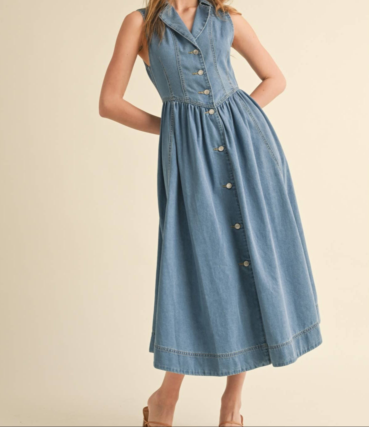 Sydnee Sleeveless Denim Midi Dress – Bolt Ranch Store
