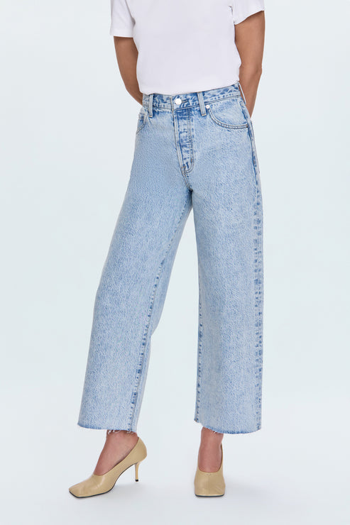Pistola Tate Crop High Rise Bowed Wide Leg Jean womens denim jeans no stretch raw hem Pistola womens Boltranchstore.com Free shipping