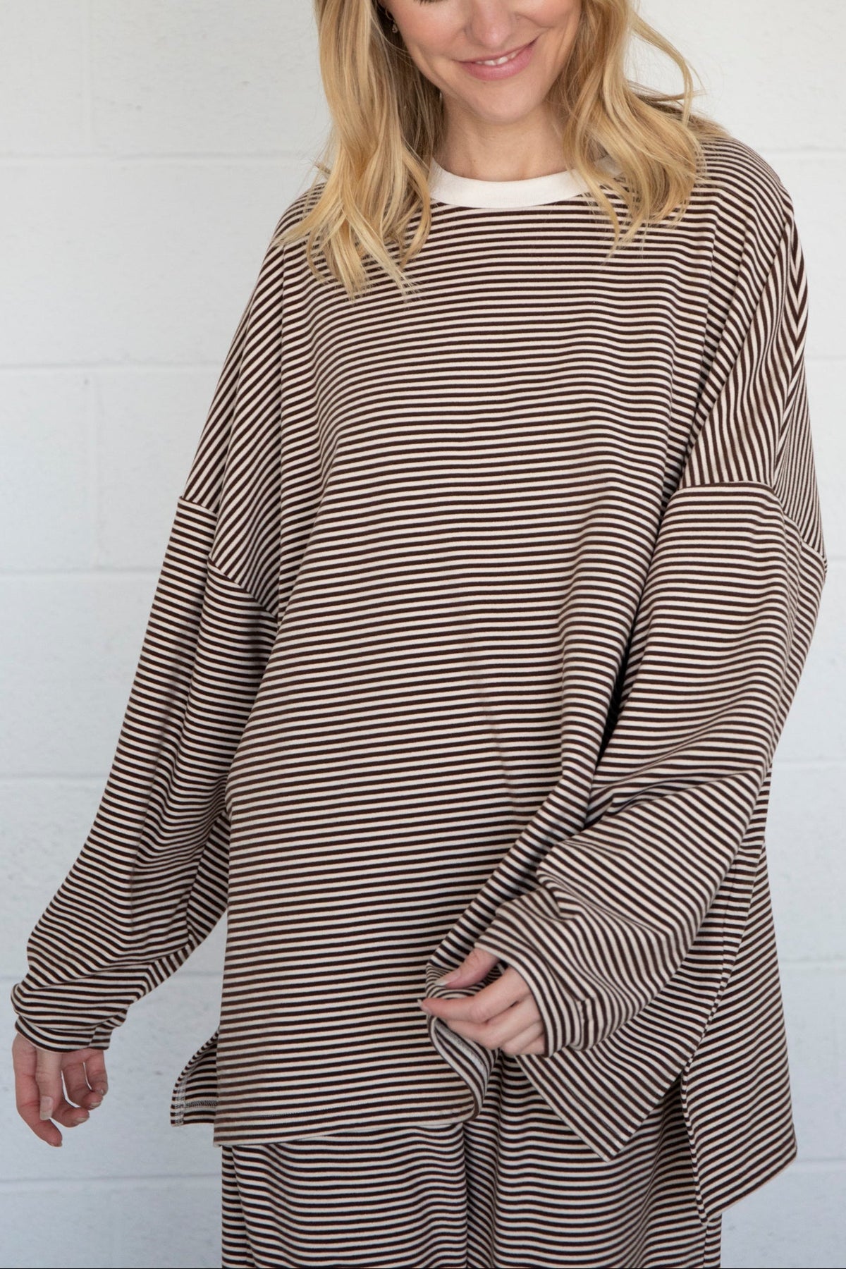 Dani Lounge Top in Brown TBT13927 Things between loungewear oversized womens top brown cream Boltranchstore.com Free Shipping