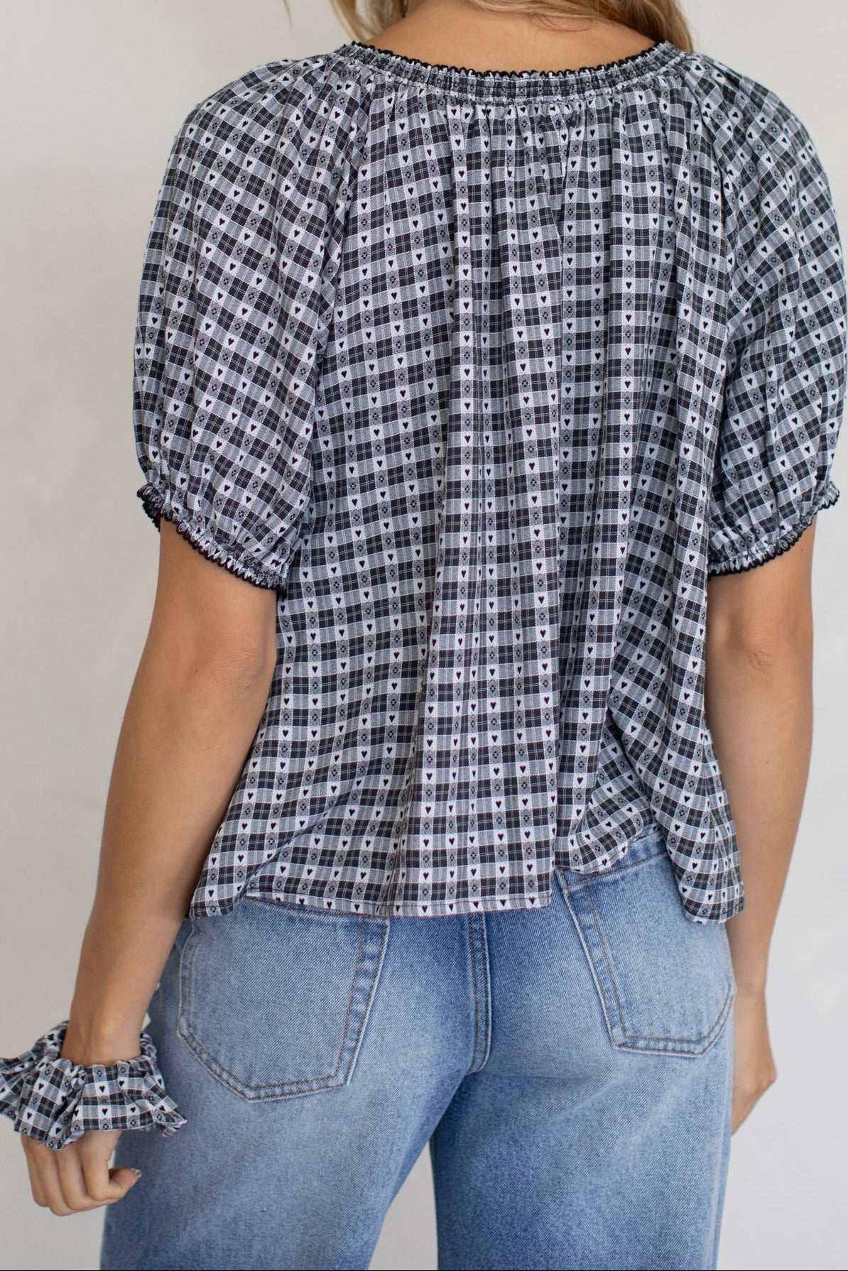 Sara Gingham Puff Blouse