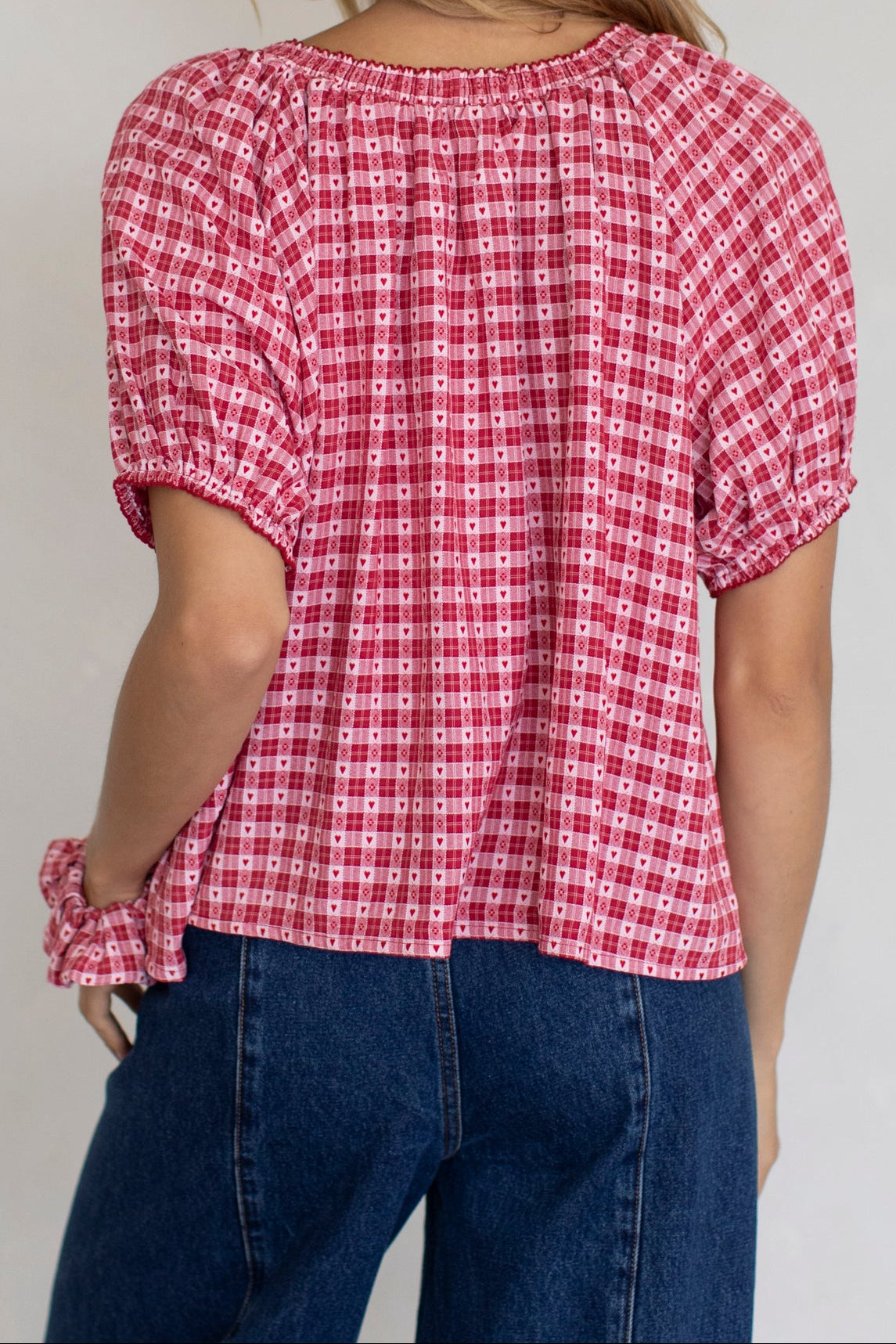 Sara Gingham Puff Blouse