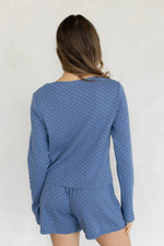 Things Between Jeannie Polka Dot Henley Top pairs with matching polka dot shorts as a lounge set for everyday wear ranch wear Kamas