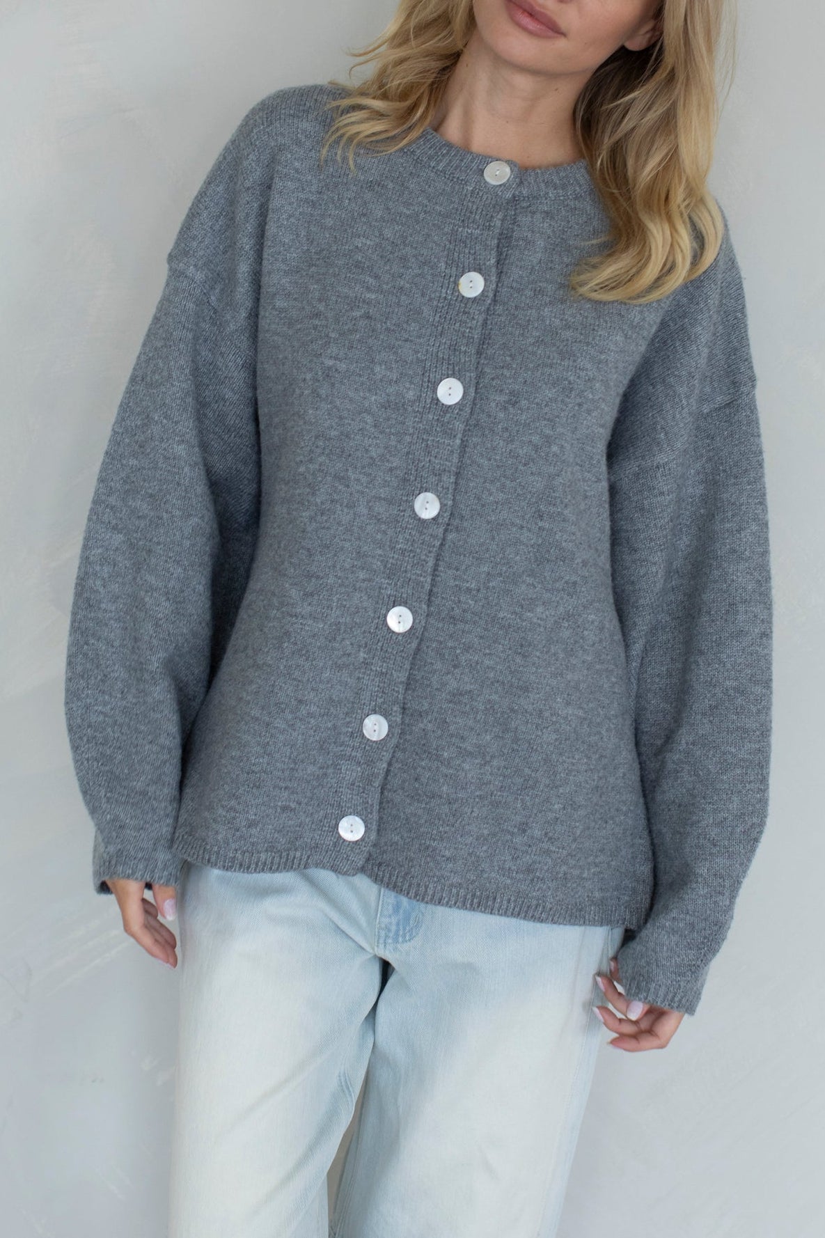 Things Between Juniper Cardigan heather grey chunky knit cardigan with button front womens western boutique Utah TBW14087 Boltranchstore.com