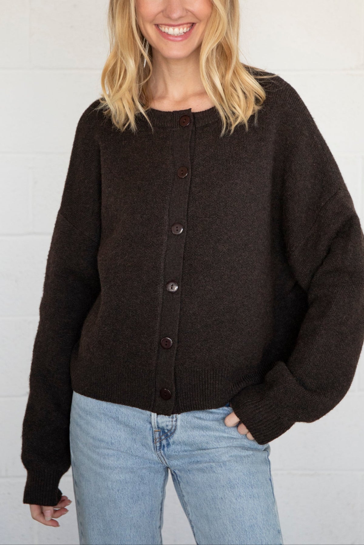 Chocolate brown cardigan sweater womens fashion Boltranchstore.com Ballerina Farm clothing utah free shipping