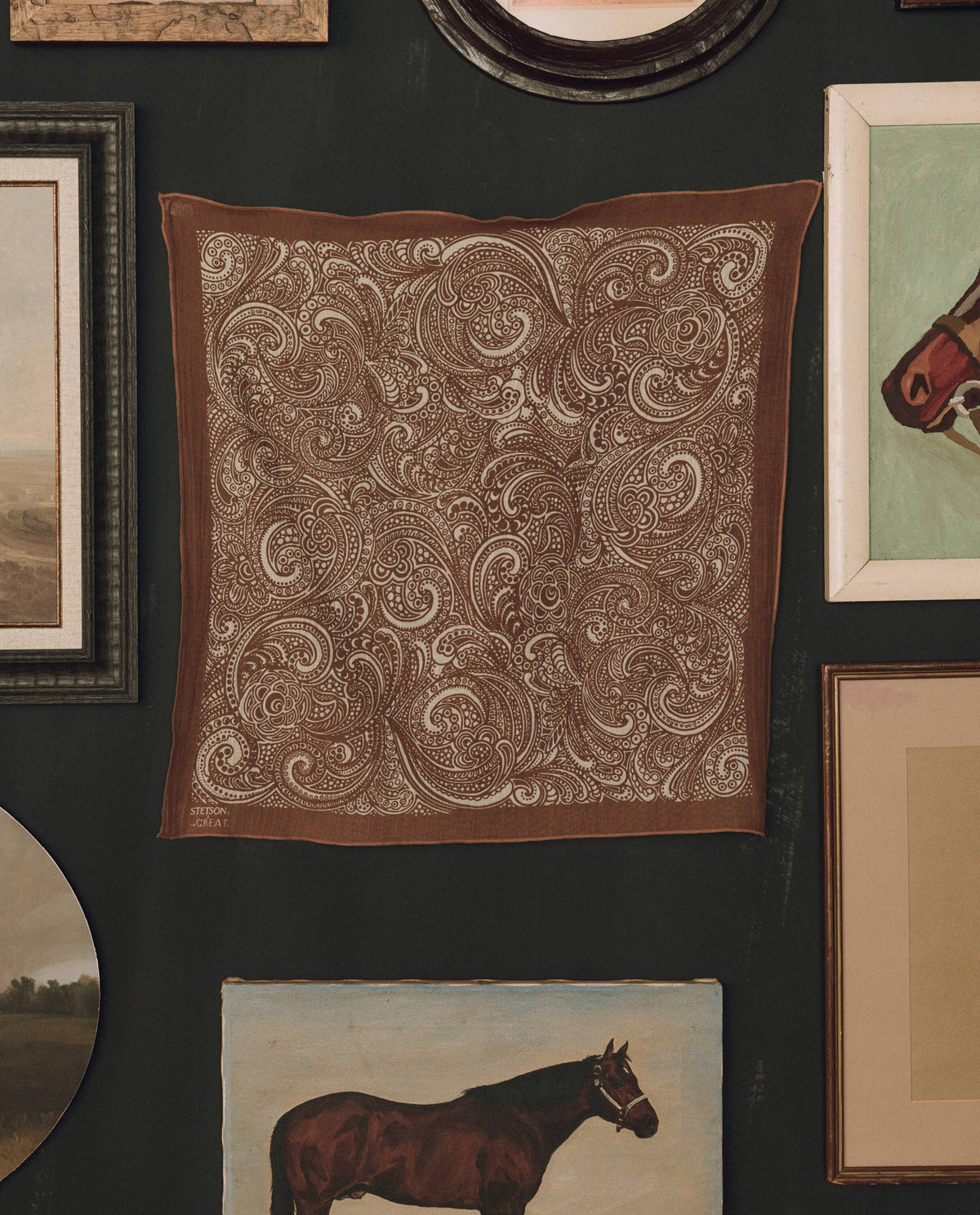 Stetson x THE GREAT Western Paisley Scarf Rust rust cotton voile bandana with white paisley print womens western boutique Utah SKU A174673