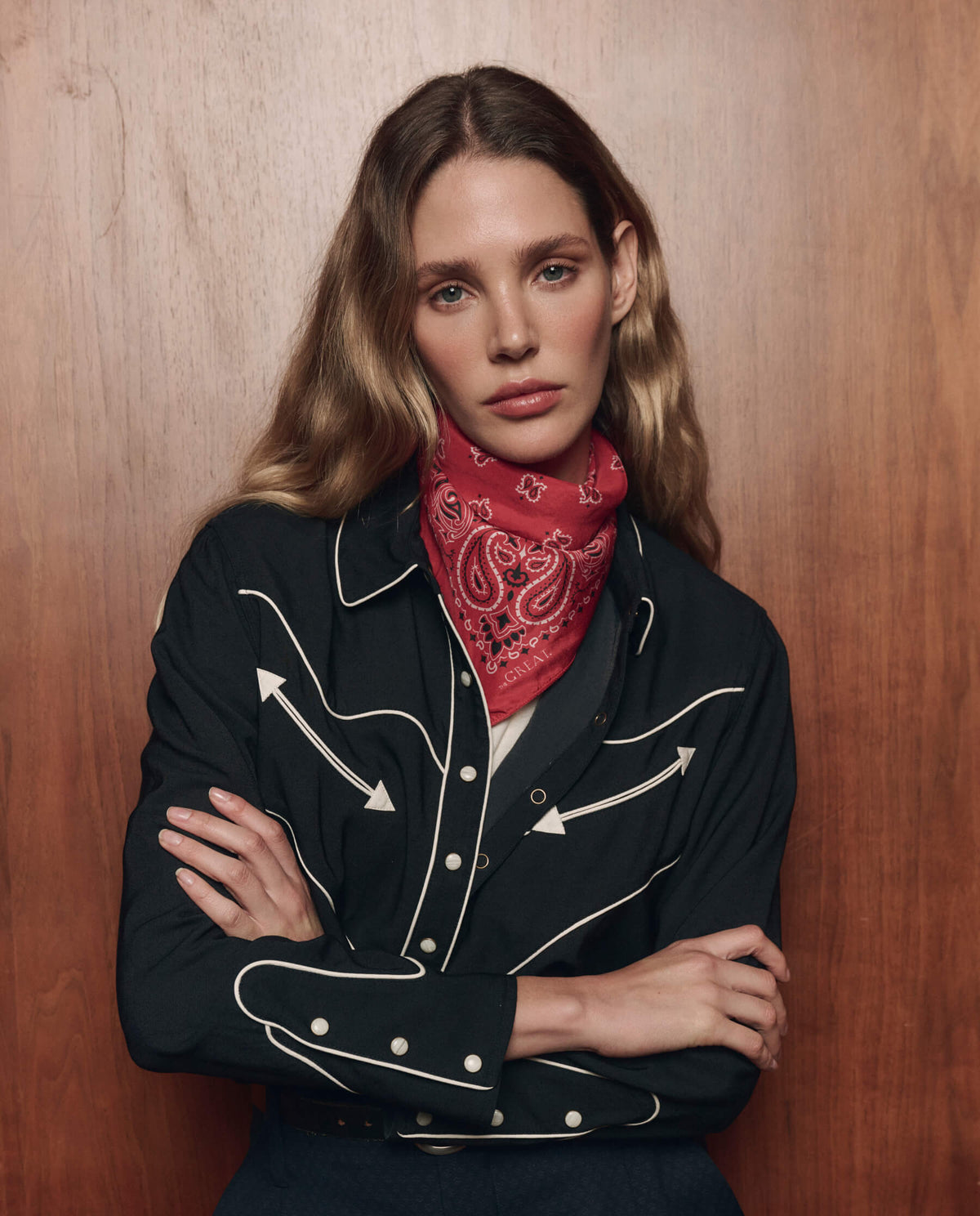 The Great Silk Bandana True Red bold color pop for denim and ranch wear Kamas western fashion