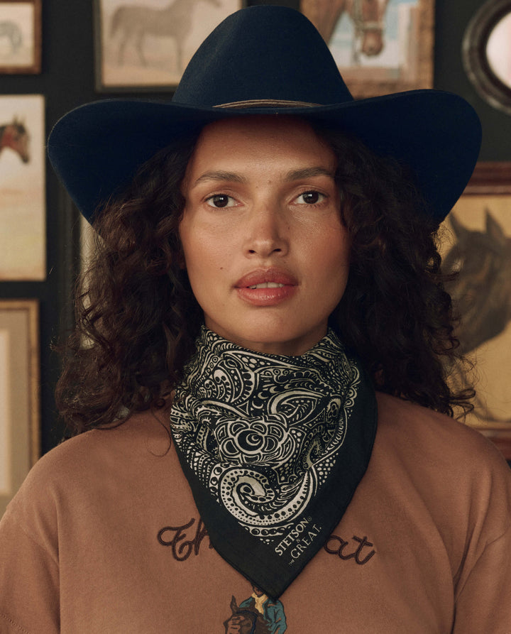 Stetson x THE GREAT Black Paisley Scarf Black