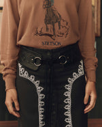 Stetson x THE GREAT Tooled Corset Belt Black three and a half inch wide cinched waist silhouette western clothing