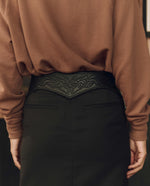 Stetson x THE GREAT Tooled Corset Belt Black twin ring closure with fringed leather tie ranch wear