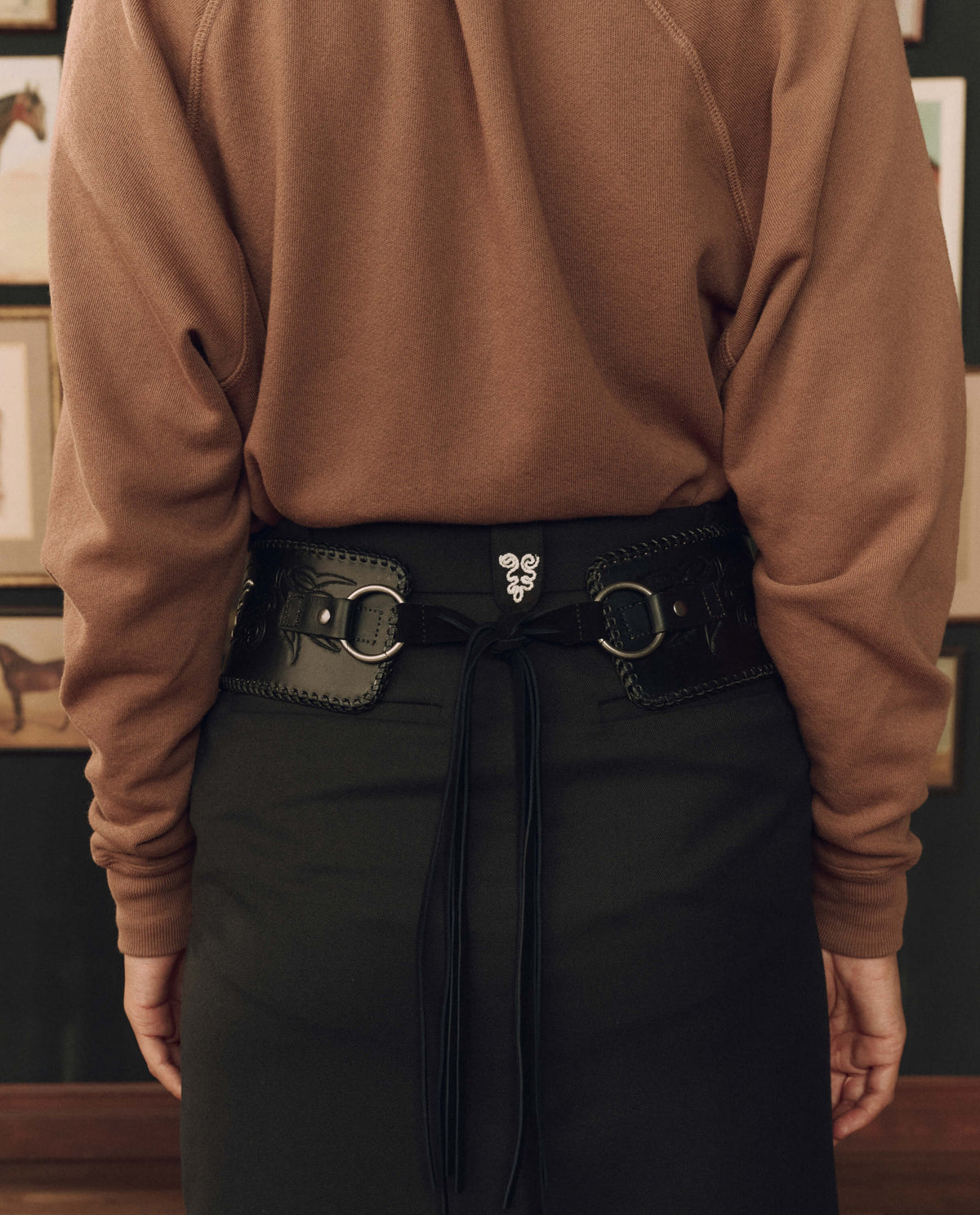 Stetson x THE GREAT Tooled Corset Belt Black intricate decorative tooling across the belt cowgirl style