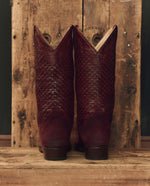 Stetson x THE GREAT Basket Weave Cowboy Boot Oxblood stacked leather heel and lemonwood pegged sole cowgirl style