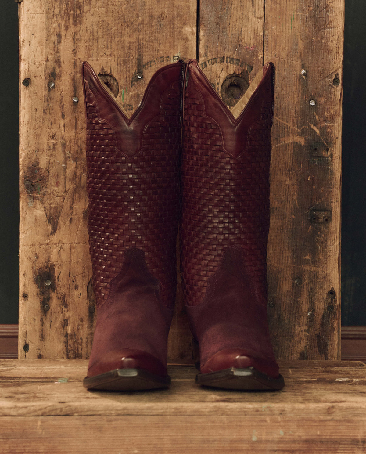 Stetson x THE GREAT Basket Weave Cowboy Boot Oxblood styled with an embroidered black skirt western fashion Kamas Utah