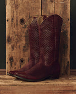 Stetson x THE GREAT Basket Weave Cowboy Boot Oxblood oxblood suede vamp with smooth leather toe overlay womens western boutique Utah SKU TGBAWEA