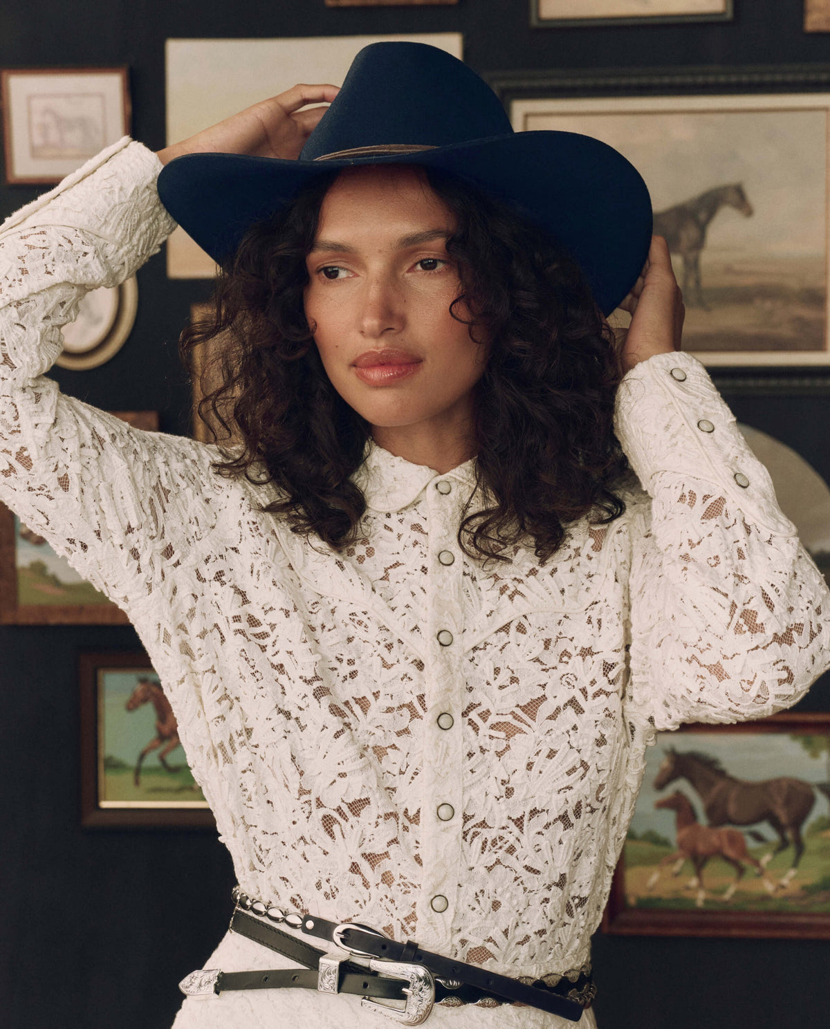Stetson x THE GREAT Relic Lace Western Shirt cream heirloom lace western shirt womens western boutique Utah SKU T1374068